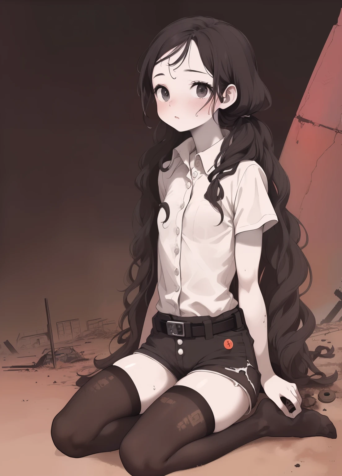 (masterpiece、Highest quality、Highest quality、Official Art、Beautiful and beautiful:1.2)、(One person:1.3)Hatsune Miku、Twin tails,Beautiful breasts, Katsushika Hokusai,((2))) Black girl, (Post-apocalyptic wasteland background:1.5), (((White skin))),(Muscular body:1.5), ((( Full body pose))), (((Long, wavy black hair))), (((Silk thigh-highs and revealing shorts))), (((Dressed in post-apocalyptic clothing, Short sleeve white shirt, I unbuttoned half of the button))), african tribal tattoo sleeve, Dark Fantasy Art, rich, Deep colors, (Intricate details), (High resolution, Hyper Detail:1.2), (Natural skin texture, Ultra-realistic, Soft Light, sharp),()