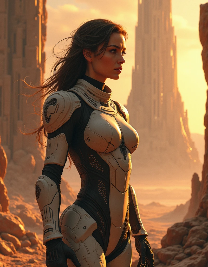 arafed image of a woman in a futuristic suit with a spaceship in the background, movie art, in front of an orange background, inspired by Robert McGinnis, female protagonist, megastructure in the background, portrait of an ai astronaut, astronauts, an astronaut, portrait of a astronaut skeletor, perfect android girl, frank franzzeta and sakimichan a unparalleled renaissance Ultra-Fine Illustration fusion of the main elements of paris insane Eiffel bariloche and rj without people with surreal atmospheres renaissance wallpaper fusion of the main elements of paris, bariloche and rj, surreal, fantasy landscape, dramatic lighting, warm color palette, detailed architecture, intricate patterns, visually striking, hyperrealistic, cinematic, dramatic lighting, ethereal atmosphere, lush foliage, dramatic skies, picturesque scenery, ornate details, seamless integration, (unparalleled best quality,ultra highres,ultra highdef,insane tmasterpiece:1.2),ultra-detailed,(ultra realistic,ultra professional photorealistic,ultra photo-realistic:1.37),dslr colorful,professional,studio sunlighting,extreme detail description,nsfw,massif high saturate.varies,multi,etc. --v 6 --s 1000 --c 20 --q 500 --chaos 100
