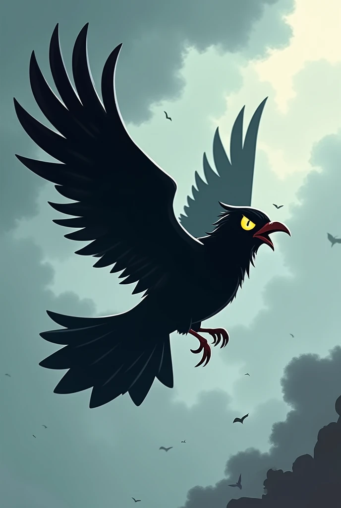 Evil pigeon flying, Profile, style cartoon