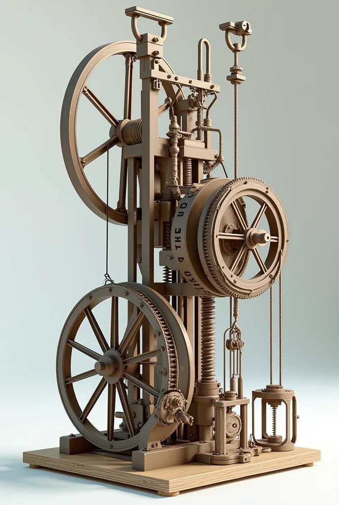 Create machine image with the following elements: Lever, Inclined plane, Cuña, wheel, pulley, screw, rope, bow and hoist