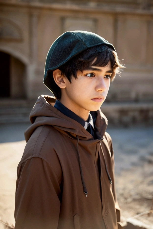 A boy with a chamois hood and his face cannot be seen