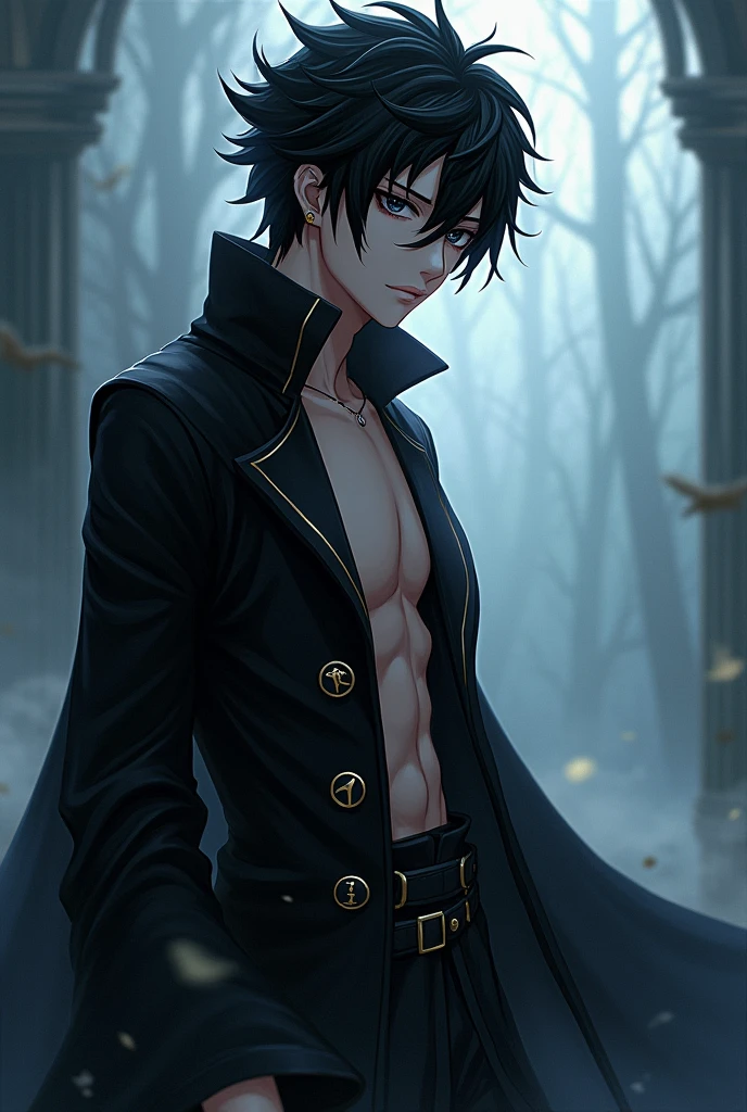 Fairy Tail Anime Zeref Dragneel NSFW Kpop boy with black hair and is mysterious and a black Wizard 