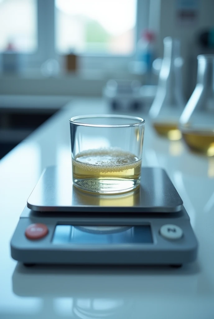 a digital scale that has a laboratory instrument called a watch glass with a little bit of yeast on top
