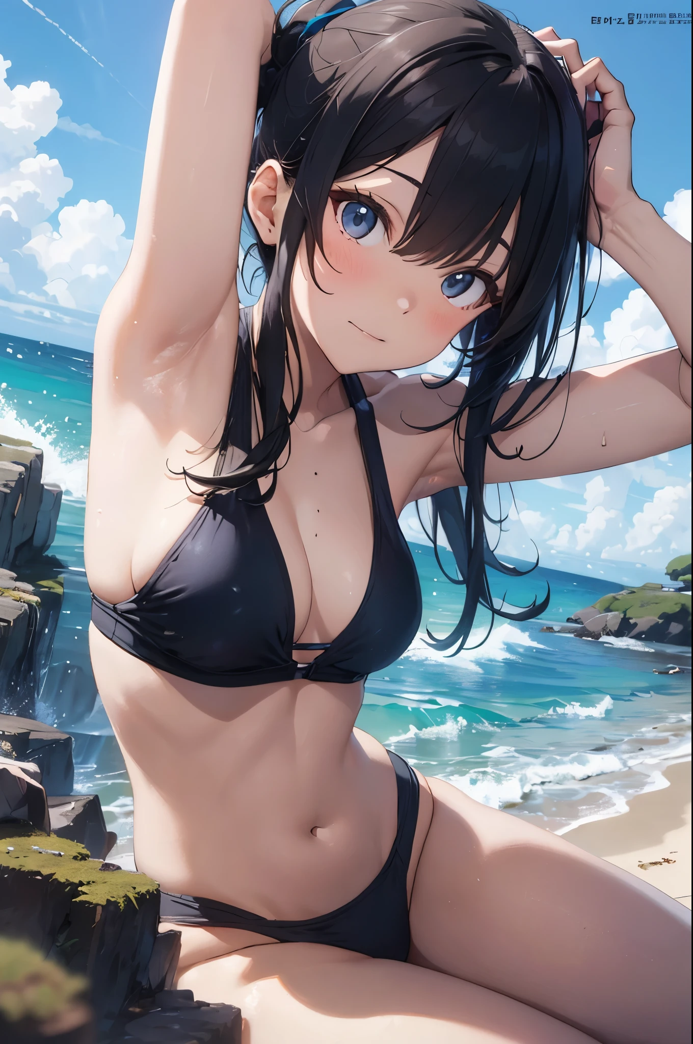 4K,8k,High resolution,Pink Swimsuit、
Quite a young woman,Blue Hair、Ponytail Blue Swimsuit、
(Soft Saturation:1.3), (Fair skin:1.2),
(ultra-Detailed Background, Detailed Background), Bokeh,
break'Smiling portrait.,
When viewed from the front, The composition is symmetrical,
Looking straight at you with serious eyes,
break Swimwear, Blue Bikini, Center of chest,
Outdoor, Sea surface, null, sunlight,Summer beach, Sandy Beach,
Strong light, Front lighting,
(:1.3), (Cowboy Shot:1.2),
Front brake angle,
View your viewers,
Dynamic pose,
sitting on the beach
Wakame seaweed、Wakame seaweed、
Seaweed、Seaweed、Seaweed、Seaweed、Seaweed、Seaweed、Seaweed、