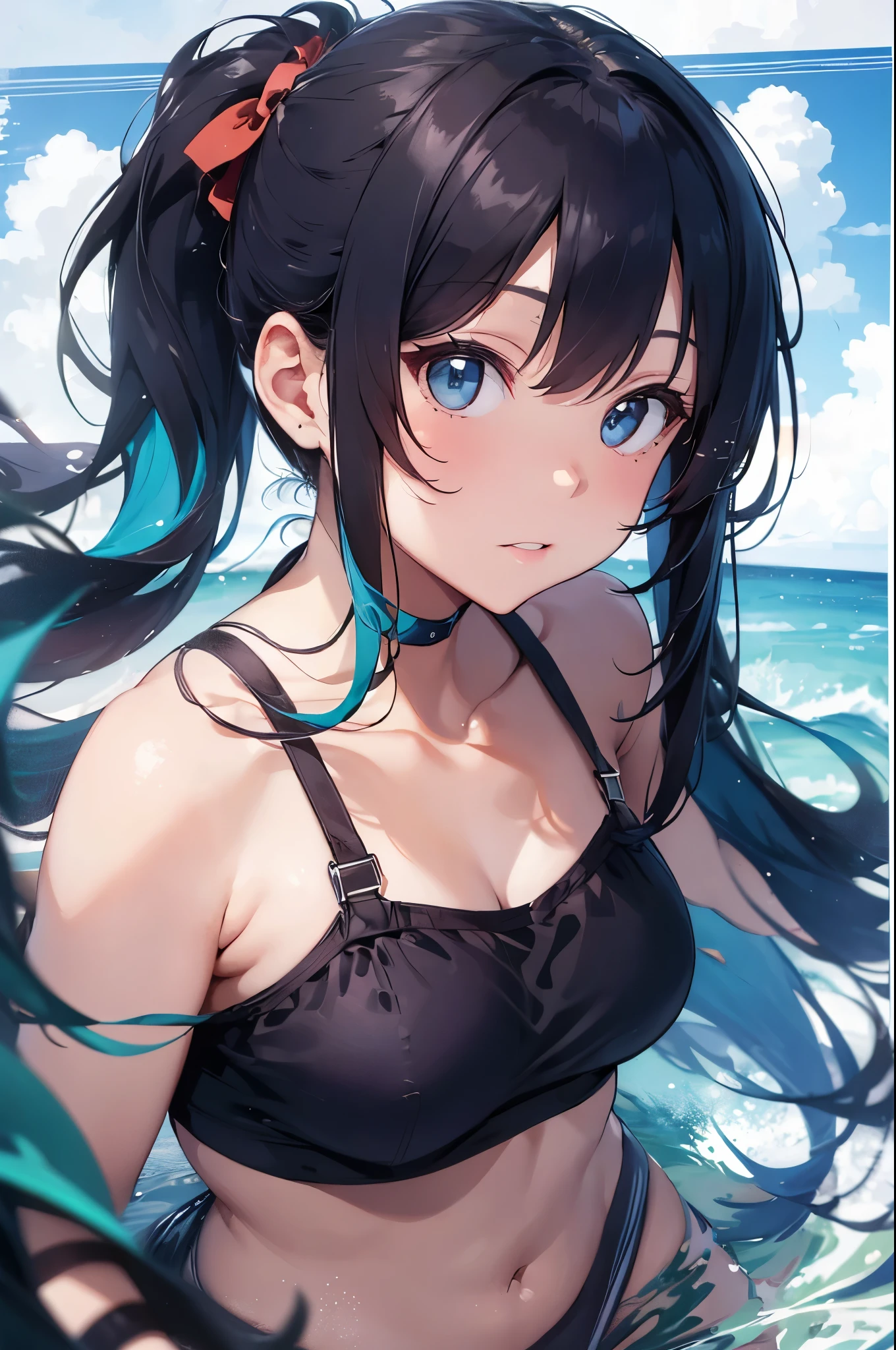 4K,8k,High resolution,Pink Swimsuit、
Quite a young woman,Blue Hair、Ponytail Blue Swimsuit、
(Soft Saturation:1.3), (Fair skin:1.2),
(ultra-Detailed Background, Detailed Background), Bokeh,
break'Smiling portrait.,
When viewed from the front, The composition is symmetrical,
Looking straight at you with serious eyes,
break Swimwear, Blue Bikini, Center of chest,
Outdoor, Sea surface, null, sunlight,Summer beach, Sandy Beach,
Strong light, Front lighting,
(:1.3), (Cowboy Shot:1.2),
Front brake angle,
View your viewers,
Dynamic pose,
sitting on the beach
Wakame seaweed、Wakame seaweed、
Seaweed、Seaweed、Seaweed、Seaweed、Seaweed、Seaweed、Seaweed、