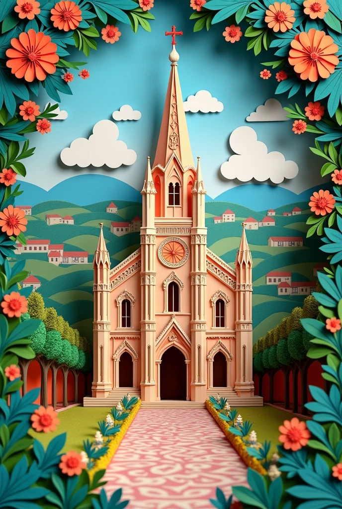 crie uma imagem de um calendario de escultura de papel RIJUPYTS featuring uma imagem de santa cruz do sul rs no estilo Criativo usando essa imagem featuringo referencia https://www.travelsandpaths.featuring/wp-content/uploads/2021/12/cathedral-santa-cruz-do-sul-rs-1068x712.jpg