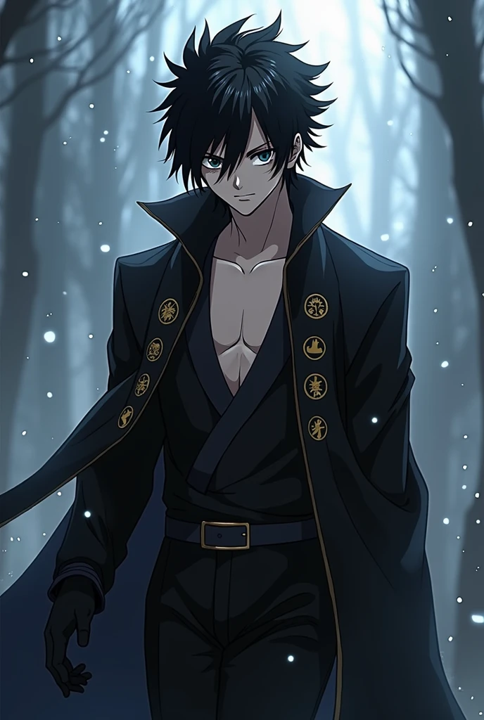 Fairy Tail Anime Zeref Dragneel NSFW Kpop boy with black hair and is mysterious and a black Wizard