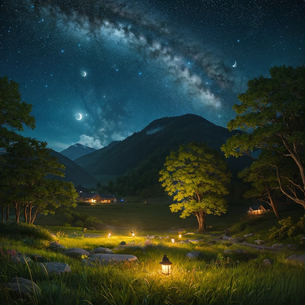 best quality、landscape painting、nature、night景、night、moon、Starry Sky