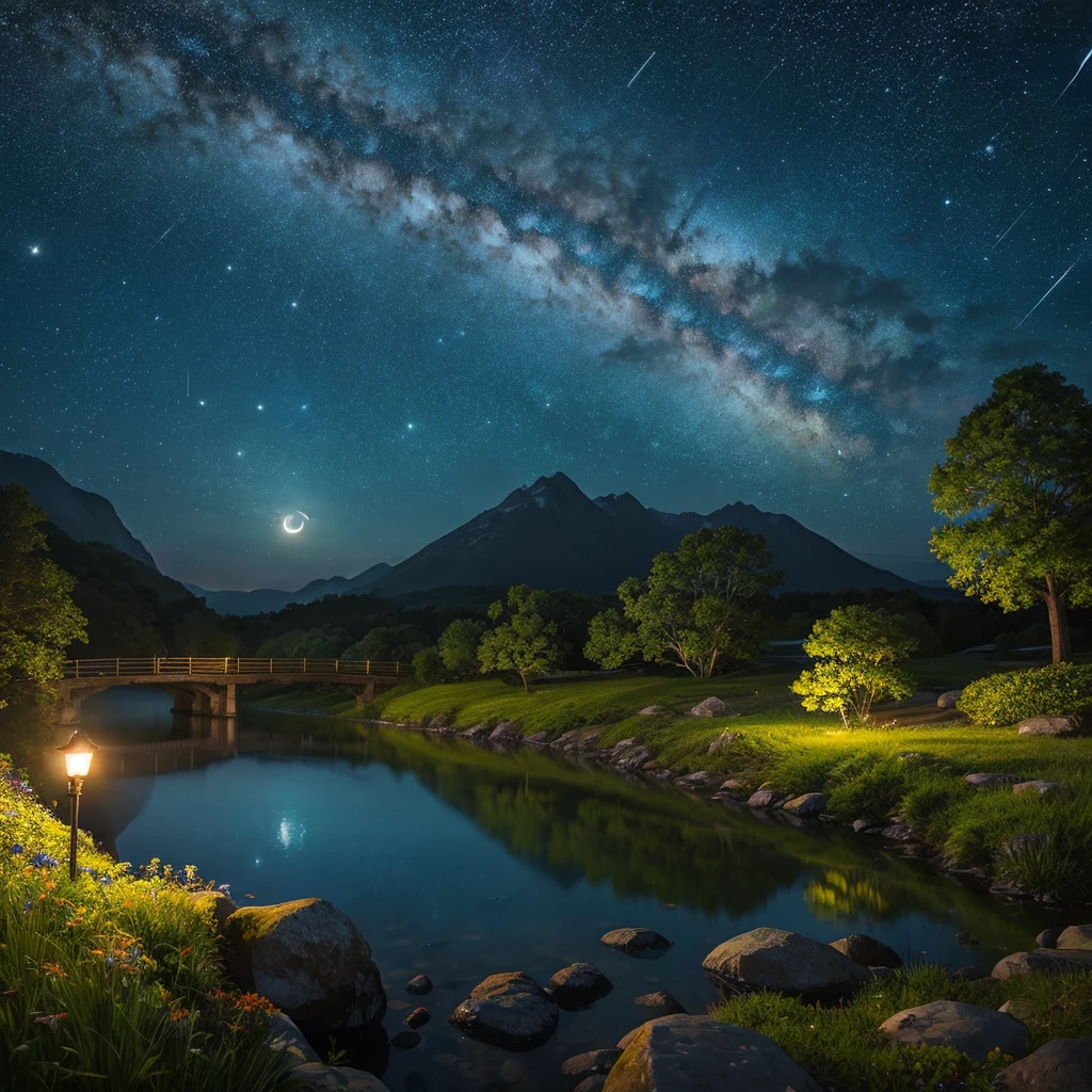 best quality、landscape painting、nature、night景、night、moon、Starry Sky