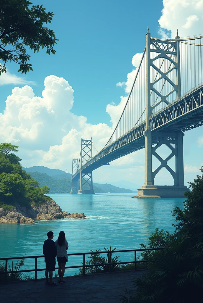 penang bridge with two people