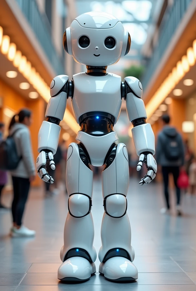 HELLO HELP ME CREATE A TALL, NICE, YOUNG, AND VERY FRIENDLY WHITE ROBOT FOR AGERS AGED 17-25