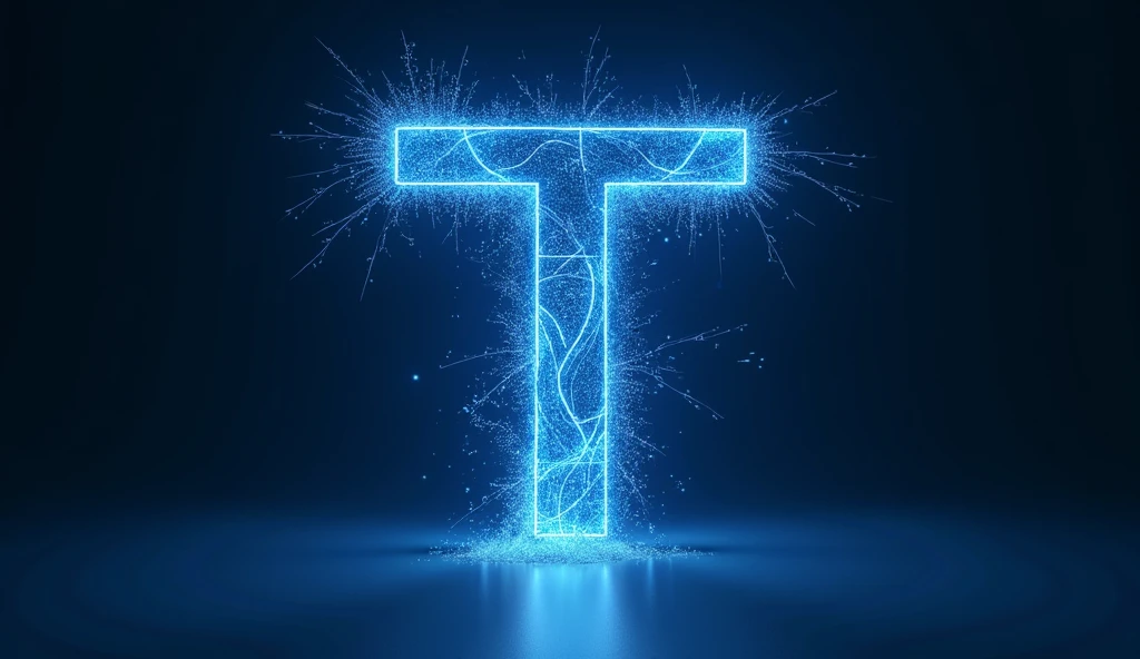 a blue abstract capital letter 'TRANG' with lights, in the style of kinetic lines and curves, light black and yellow, schlieren photography, dotted, trompe-l'œil illusionistic detail, sparklecore, commercial imagery