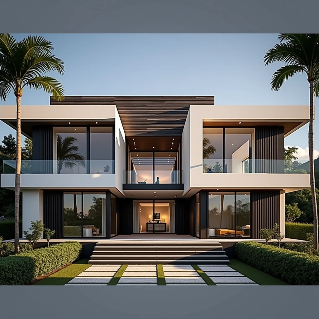 RAW photo,Masterpiece, high quality, best quality, authentic, super detail, exterior, one villa style modern on the mountainside , (Modern minimalist lines:1.2),(white wall:1.1), railing glass, glass windows,trees, grass, ((sunset)), sky, vivid colour, (high detailed :1.2), 8k uhd, dslr, soft lighting, high quality, film grain, Fujifilm XT3Negative promt: (normal quality), (low quality), (worst quality), paintings, sketches,lowres, text, cropped, worst quality, low quality, normal quality, signature, watermark, username, blurry,skech,logo,blurry, drawing, sketch, poor quality, ugly, low resolution, saturated, high contrast, oversharpened,low quality, bad anatomy, worst quality,deformed, disfigured, cropped, jpeg artifacts, error, mutation,noise,UnrealisticDream
