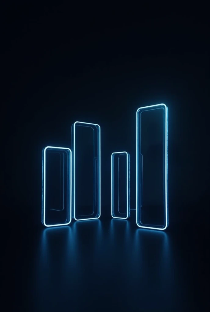 4 glass cell phones with blue lines on a black background 