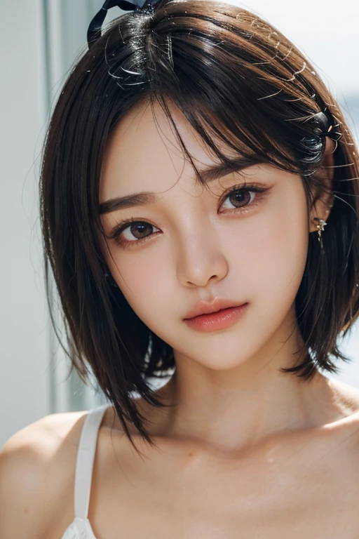 (2 Japanese girl,), (Small breasts:1.5,),(solo,,Textured skin, Detailed skin,Detailed face,Detailed eyes,detailed posing,Natural eyebrows,Sparkling Eyes,High detail, Highest quality, Super detailed, Surrealism, ,8k,RAW Photos,Photographicism,Professional Lighting,Portrait Photography,Soft Light),((Black Hair, Dark Eyes,Natural Makeup,Simple earrings,Bob Hair,ribbon)),(((Face when kissing,Close ~ eyes,Close-up)))