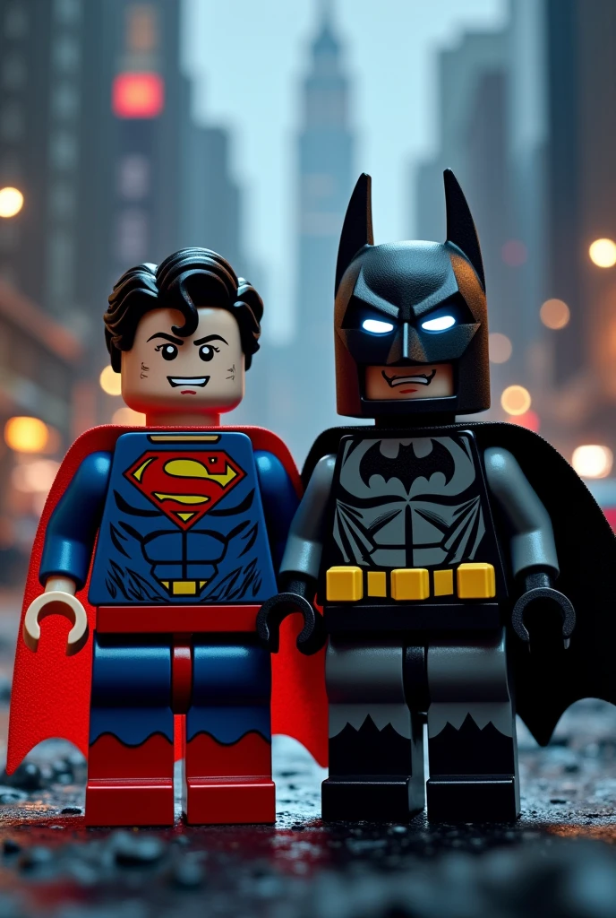 Superman and Batman in lego art, night