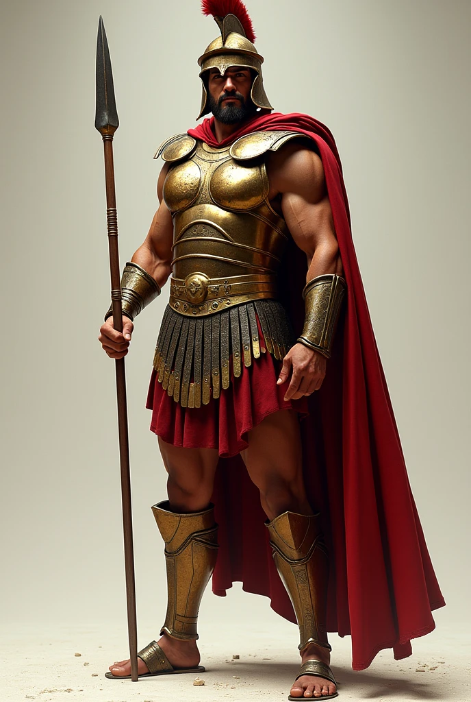 Create a Spartan warrior with a weapon held horizontally on his outstretched right arm, to place it in a company logo