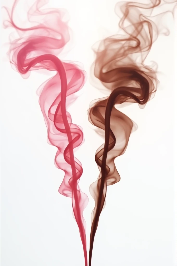 White background with two smokes colliding, one pink and the other brown.