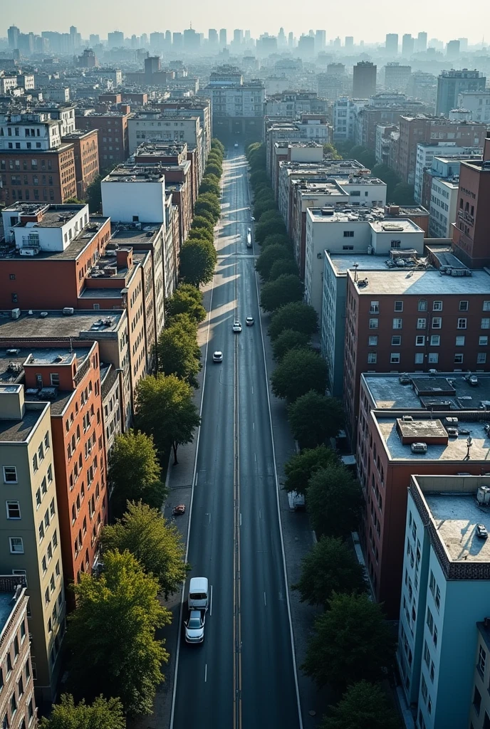 asphalt road from the top camera And beside it there are many buildings