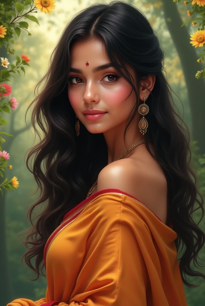 Create a attractive mobile wallpaper .beautiful Indian girl