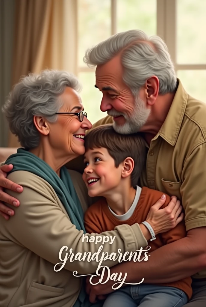 Picture of grandmother, Grandfather and grandson, with text "Happy Grandparents Day"