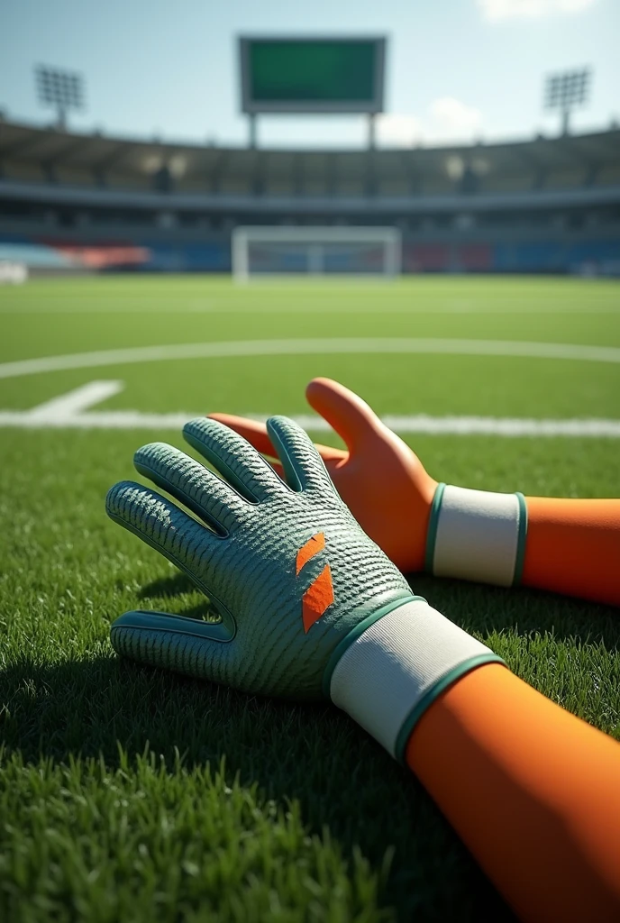 An 11-a-side football pitch, but with goalkeeper gloves visible 