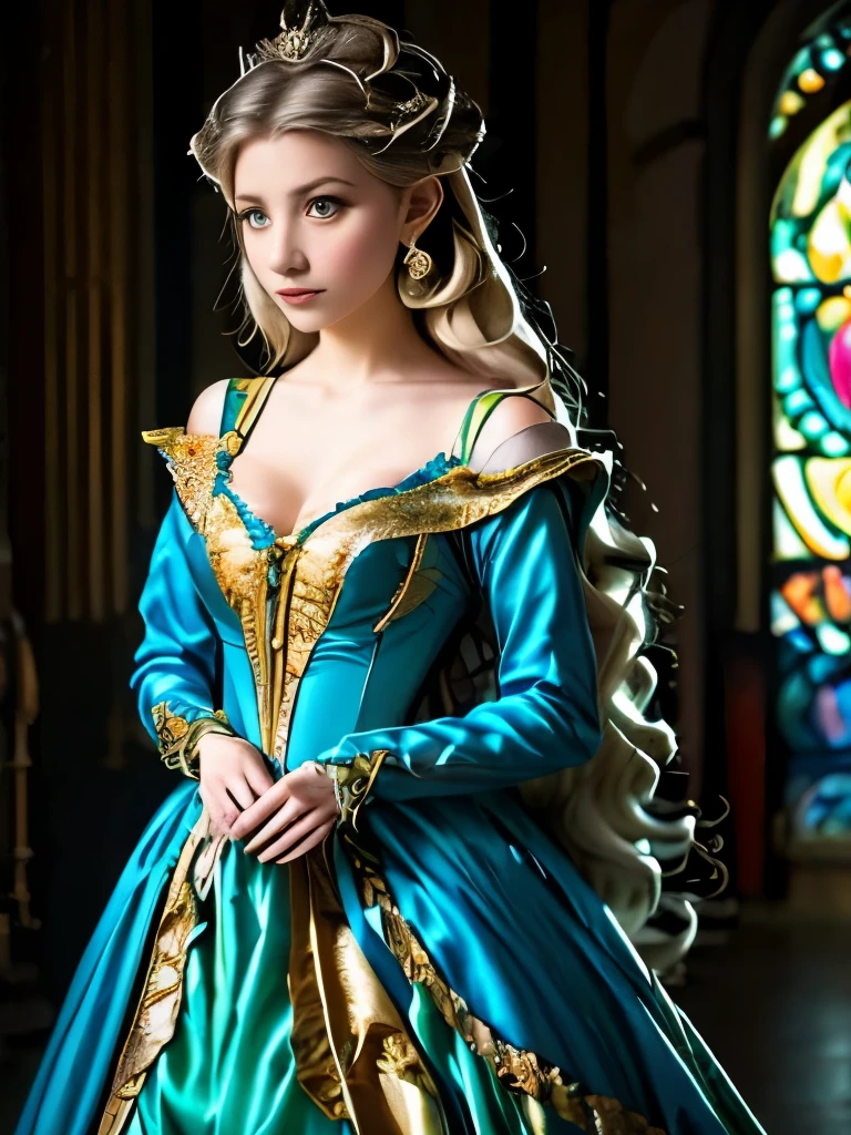 a woman in a blue dress holding a glass ball, medieval princess, beautiful costume, very beautiful elven top model, pre - raphaelites style, medieval dress. witch, fantasy style clothing, intricate costume design, as a medieval fantasy character, beautiful elven princess, inspired by Arthur Hughes, renaissance colorful dress, costume with blue accents, beautiful detail and color