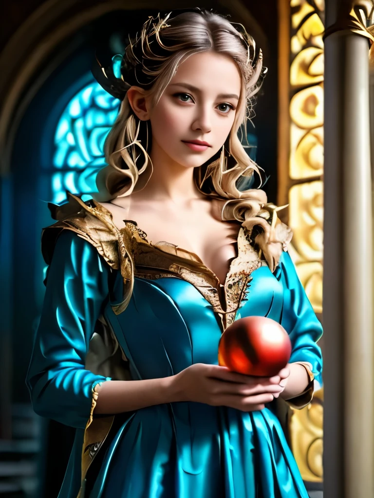 a woman in a blue dress holding a glass ball, medieval princess, beautiful costume, very beautiful elven top model, pre - raphaelites style, medieval dress. witch, fantasy style clothing, intricate costume design, as a medieval fantasy character, beautiful elven princess, inspired by Arthur Hughes, renaissance colorful dress, costume with blue accents, beautiful detail and color