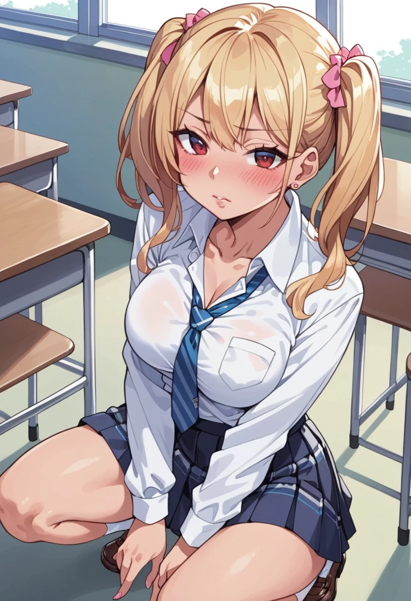 high school girl、Blazer Uniform、ponytail、Fancy Room、Best image quality、High resolution、masterpiece、super high quality、Spread your legs wide、White panties、Orgasm Face 、Acme Face、アヘ顔でshout、Showing panties、Panties close up、In underwear、Very large breasts、close your eyes、Cowboy Shot、Low - Angle、Take off、Blushing、4K quality、Close up of private parts、lingerie、Spread your legs、Big Ass、Zoom in on the lower body、She spreads her legs wide、Spread your legs、at last、Striped Black Knee Socks、Very naughty pose、Exposed breasts and clitoris、Bitch、Show me your lower body、Please sit down、My crotch is wet with love juice、Sexy Face、Orgasm Facial、Sticking out tongue、Pay attention to the panties、take off your clothes、Shooting from below the crotch、shout、Surprised expression、Seduce the buttocks、Voluptuous thighs、Whipped ass、Very large 、Please open your mouth wide