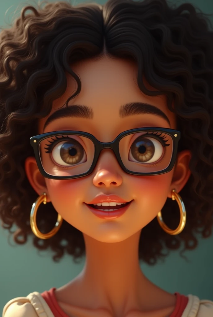 Une jeune femme 1. Visage :
• Peau matte doré.
• Yeux marron foncé avec cernes marqués et de l’hyperpigmentation en dessous des yeux.
• Visage ovale.
Mâchoire peu marquée
2. Cheveux :
• Crépus de type 4a, bien définis et volumineux.
3. Accessoires :
• Créoles dorés.
4. Lunettes :
• Grosses et CARREES, avec une fine monture.
5. Lèvres :
• Légèrement pulpeuses, lèvre du bas plus rosée.
un air moins enfantin et plus réaliste.