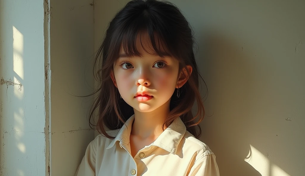 painting,1 Girl,Solitary, Sunlight, Collared shirt, Upper Body,