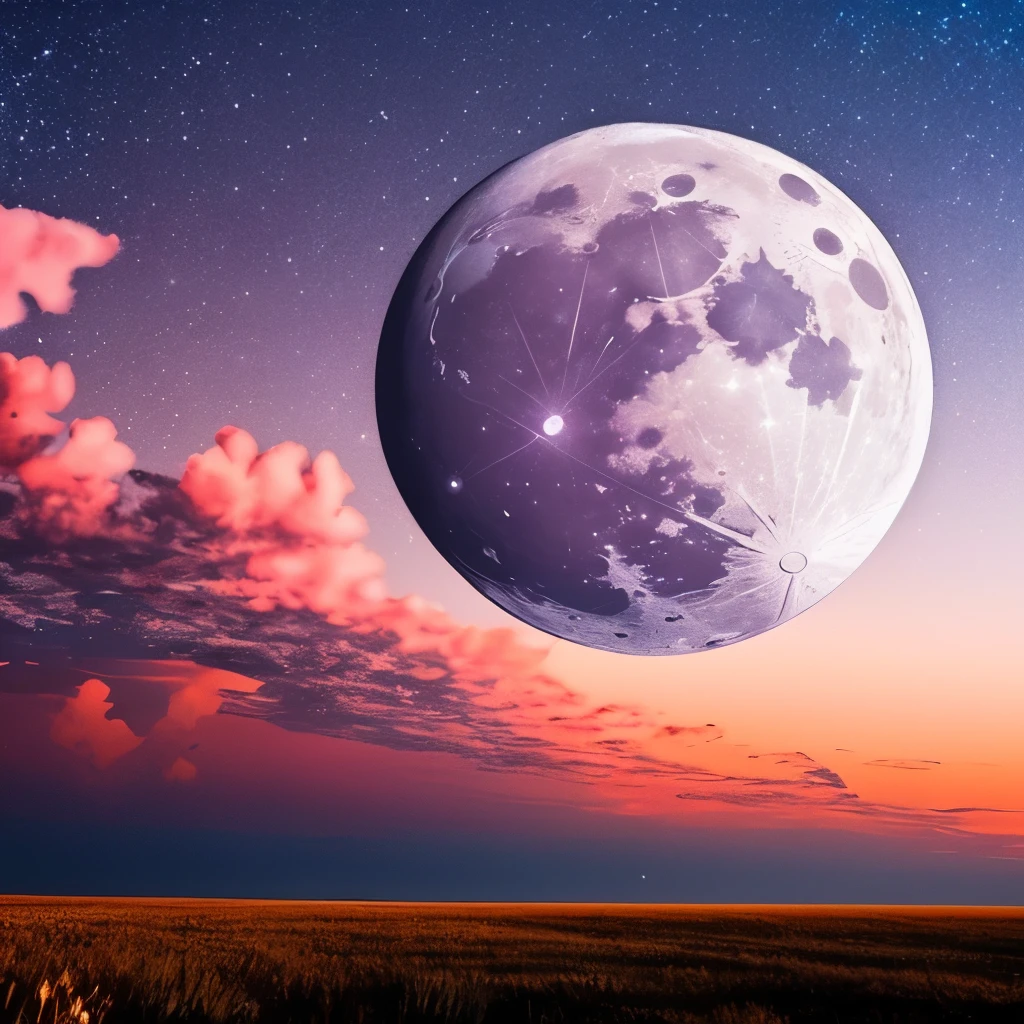 a pink moon in the sky with clouds and stars, pink moon, ☁🌪🌙👩🏾, giant pink full moon, ✨🕌🌙, heaven pink, pink skies, beautiful as the moon, pink clouds, the sky is pink, moon in the sky, ❤🔥🍄🌪, pink sky, dreamy ethereal vibe