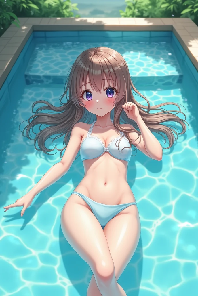 Create an anime girl in a pool 