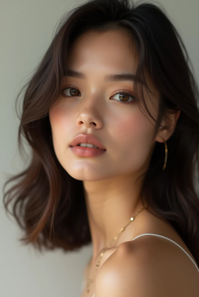 Highest quality、One woman、Beautiful eyes、Natural Makeup、gloss々inside、Medium Long、