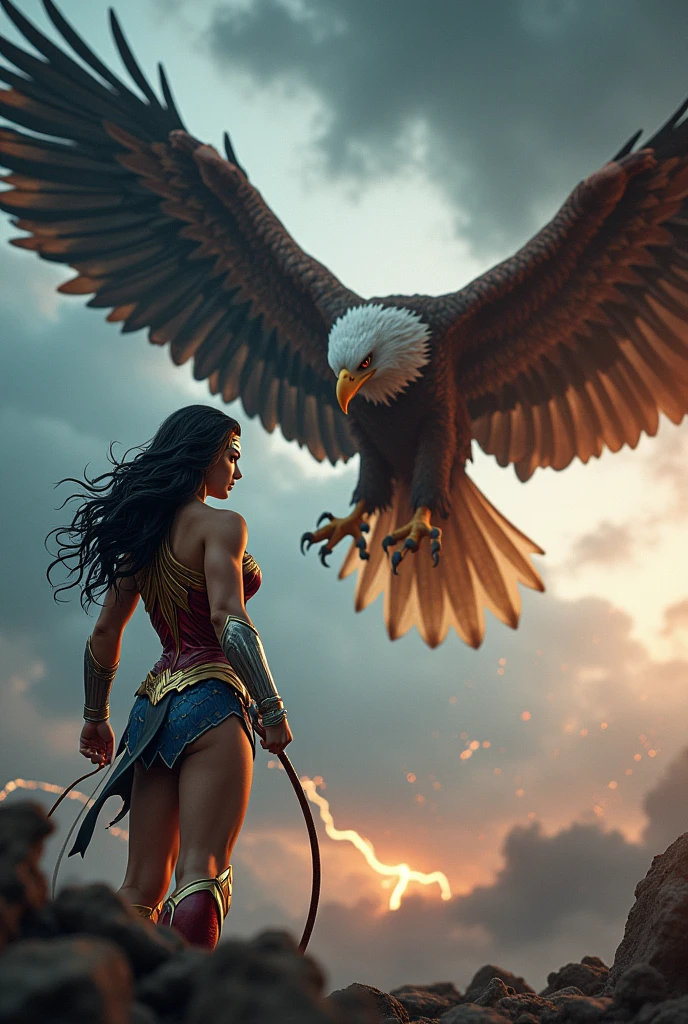 WonderWoman and Eagle fight scene. Ultra HD high resolution 4K 