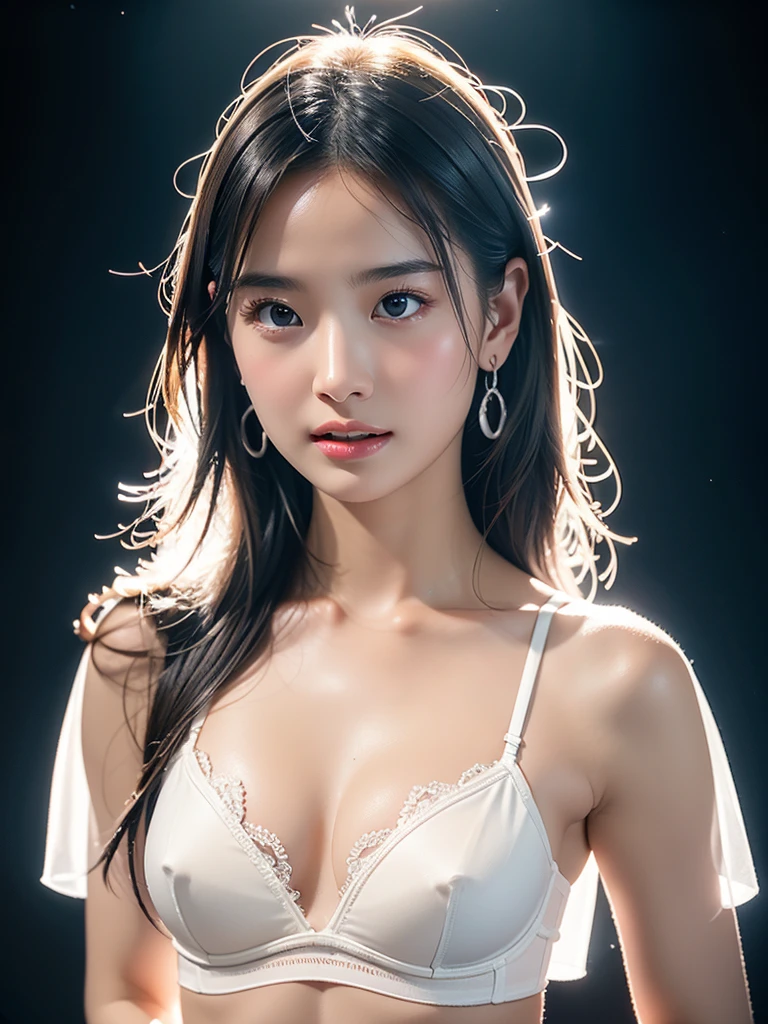 White Background、Professional Lighting、(((Professional Lighting 1.5)))、Translucent skin texture、Beautiful Skin、Beautiful Skin、、(((Whitening 1.5)))、White bra、See through、、Ecstasy of Musical Notes、Glowing skin and hair、((White bra1.5))、See through1.5、Bust up photo、Simple Earrings、、Medium Hair、Vibrant poses、