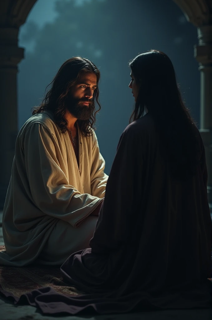 Jesus talking to someone in the dark