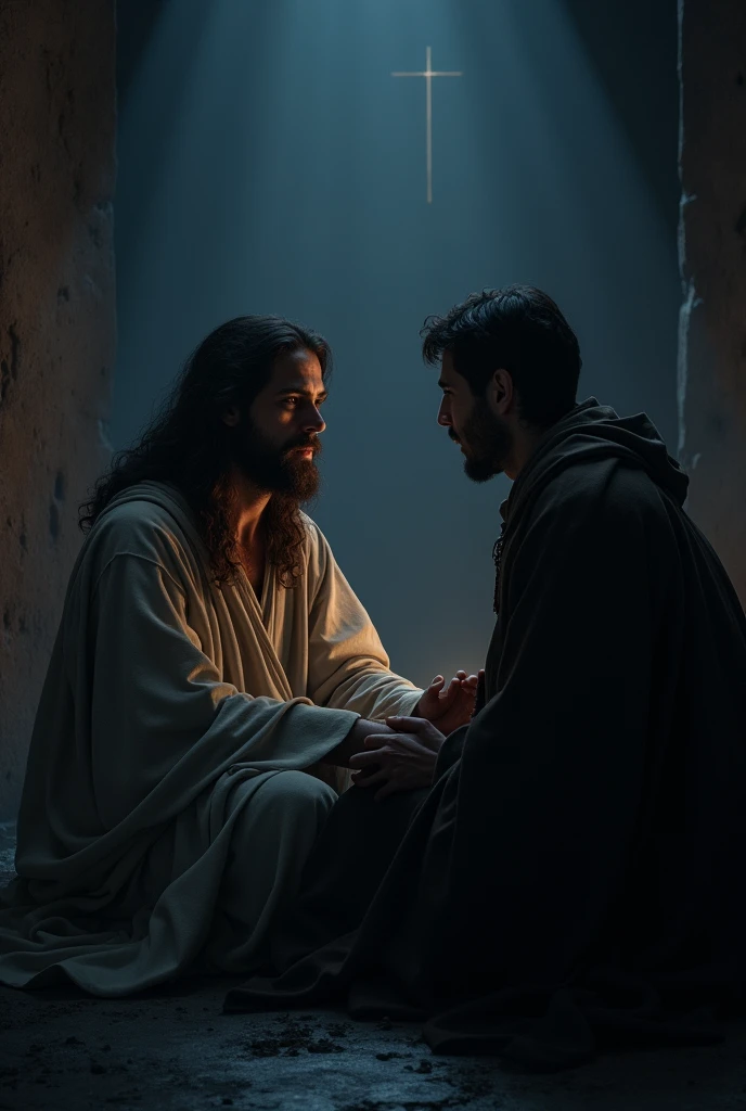Jesus talking to someone in the dark