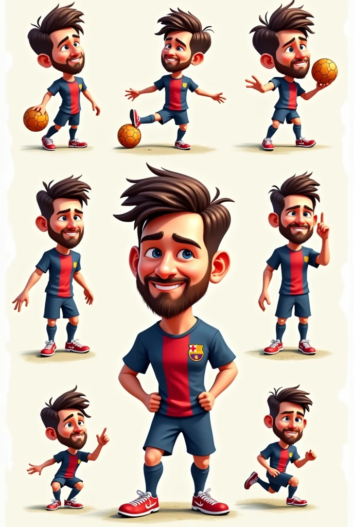 Messi in animated cartoon form.
Let them be several different styles of drawings How to decorate little cards Not in 3D but rather simple 2D characters