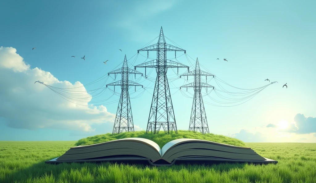 Power towers，Book，Power towers从Book中出现，Blue sky，grassland