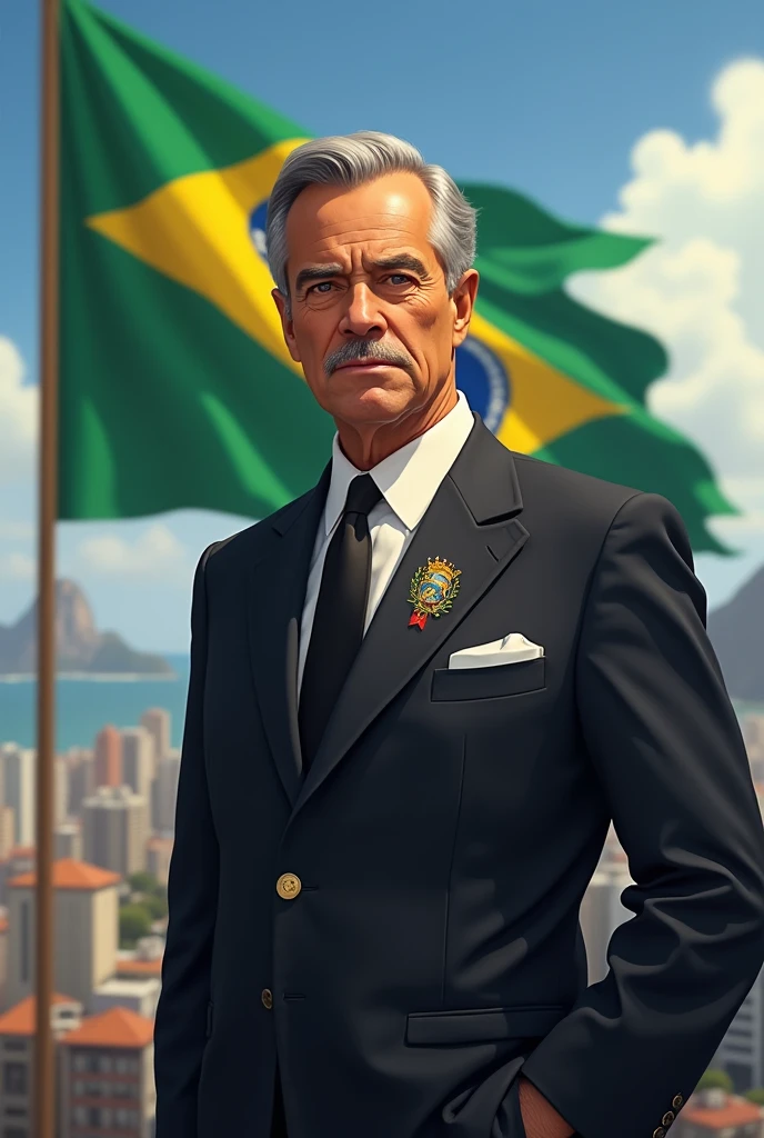 Getulio Vargas in Rio de Janeiro and behind the Brazilian flag