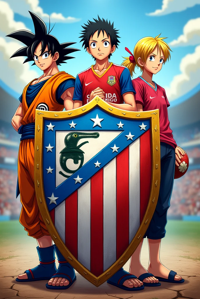 Atlético Mineiro club shield (brazil club) ,with Goku,luffy and naruto behind the shield. 
