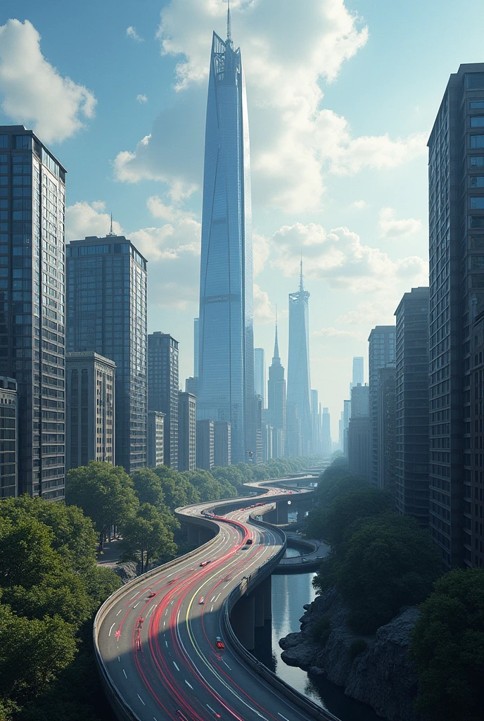 The road from the top right camera next to it has a skyscraper 