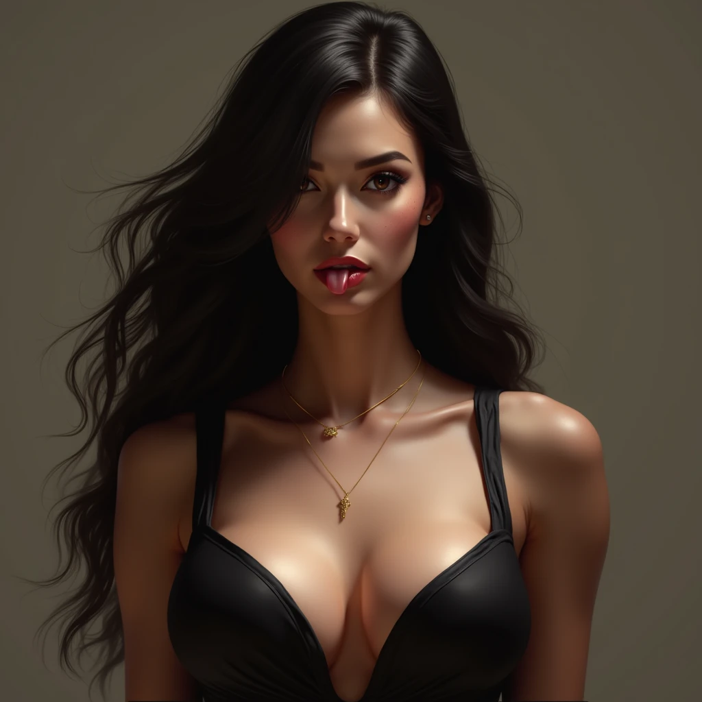 1 woman, individual, high resolution, Long hair, Chest, Chest, Big breasts(d), Lips slightly open, Tongue, high resolution, masterpiece,