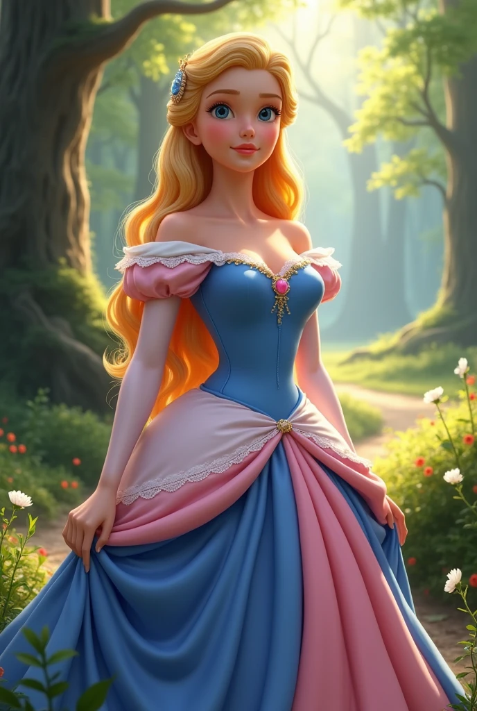 Sleeping Beauty Aurora in Real Life, how exactly she would look in her signature dress from the Disney movie? make it as realistic as possible