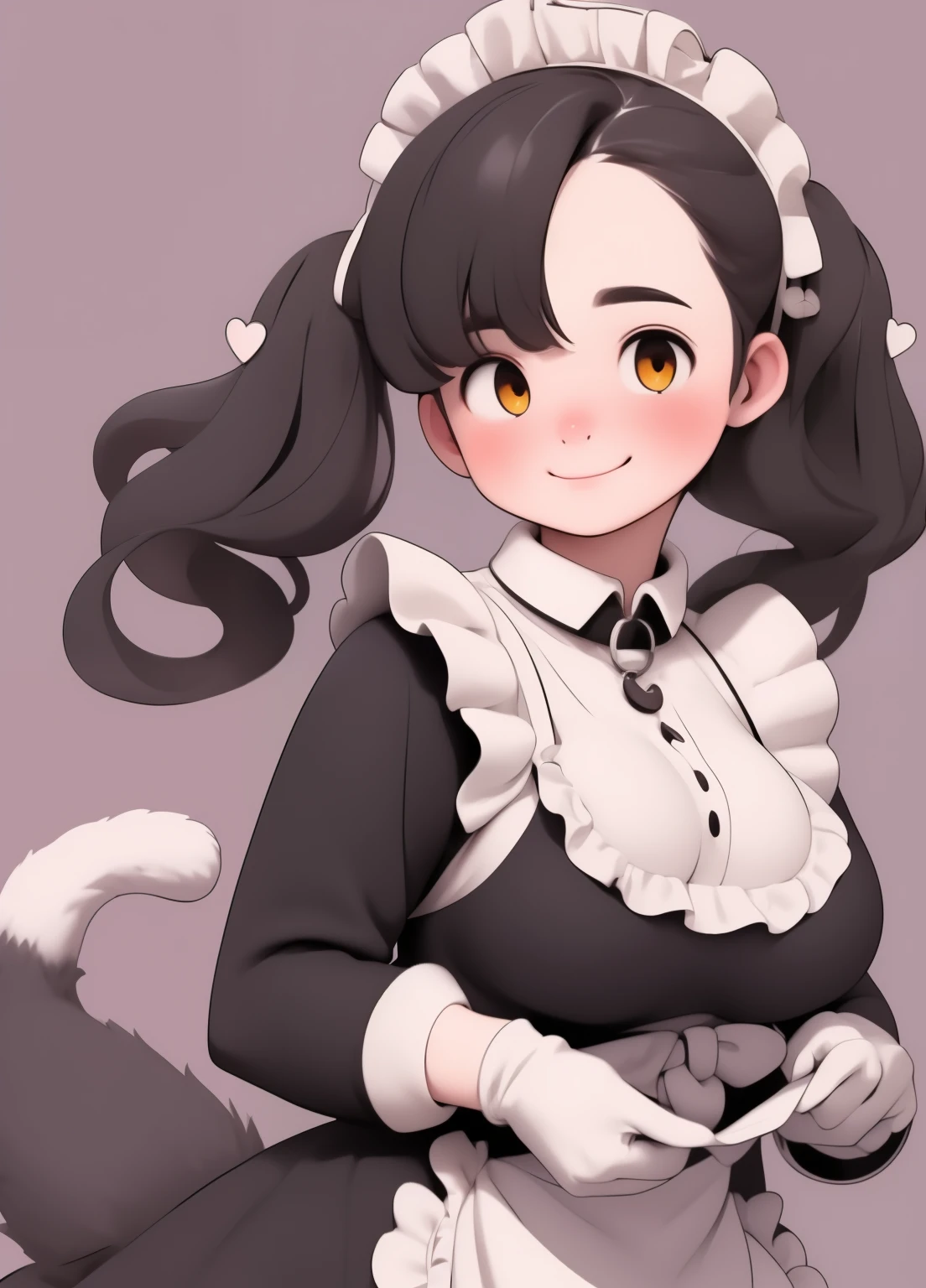 (masterpiece、Highest quality、Highest quality、Official Art、Beautiful and beautiful:1.2)、(One person:1.3)Hatsune Miku、Twin tails,Beautiful breasts, Katsushika Hokusai,Huge Solo Female, Mansion, Muscular, Short black hair covering one eye, Yellow Eyes, pinpoint pupils, Cat ear, Feline tail, maid, Muscular, Broad shoulders, Very large breasts, A kind smile, Slave, Cat bell collar, Puffy collar, Long sleeve, Dark Skin, close, Modest and conservative dress, Fluffy apron, Covered breasts, White gloves, Heart finger gesture