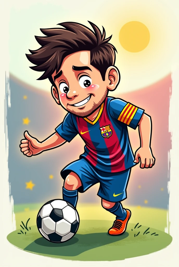 Messi in animated cartoon form.
Let them be several different drawing styles How to decorate cards Not in 3d but rather simple 2d characters The drawing style is like simple anime