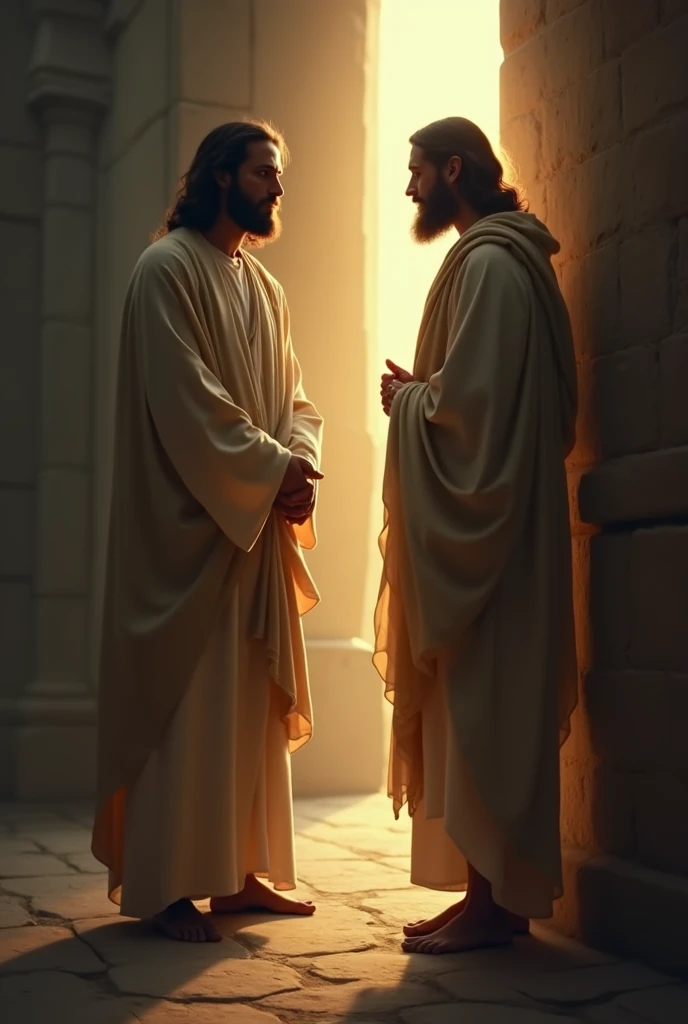 Jesus talking to someone in the dark, then speaking in the day light