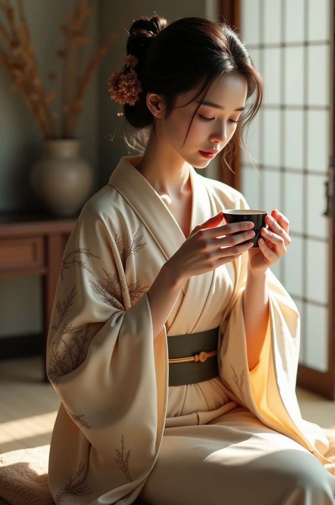 Woman drinking sake