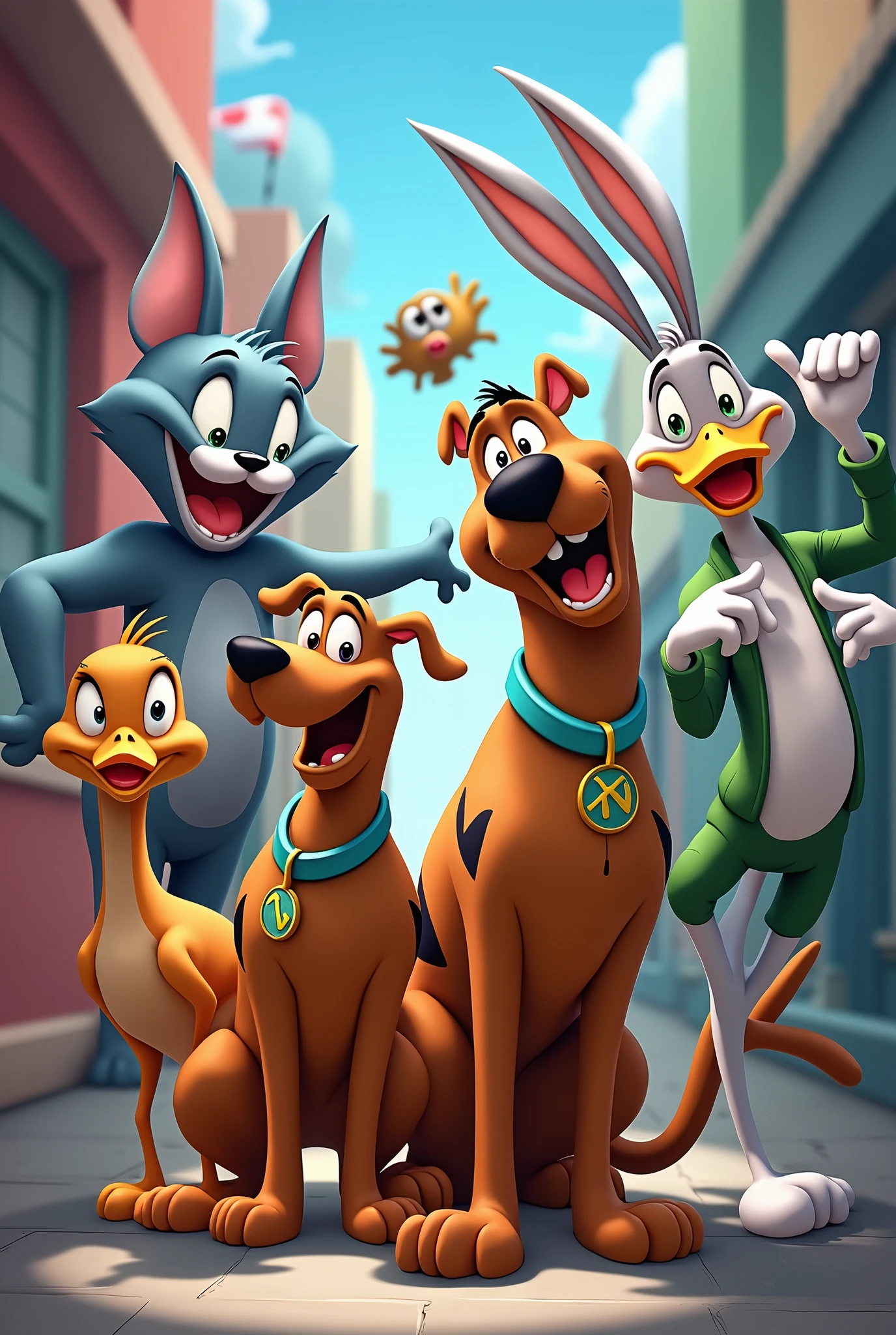 Tom , Jarry, Scooby Doo, Bugs bunny, Daffy Duck, Oggy and Ben 10 all pictures in on frame 